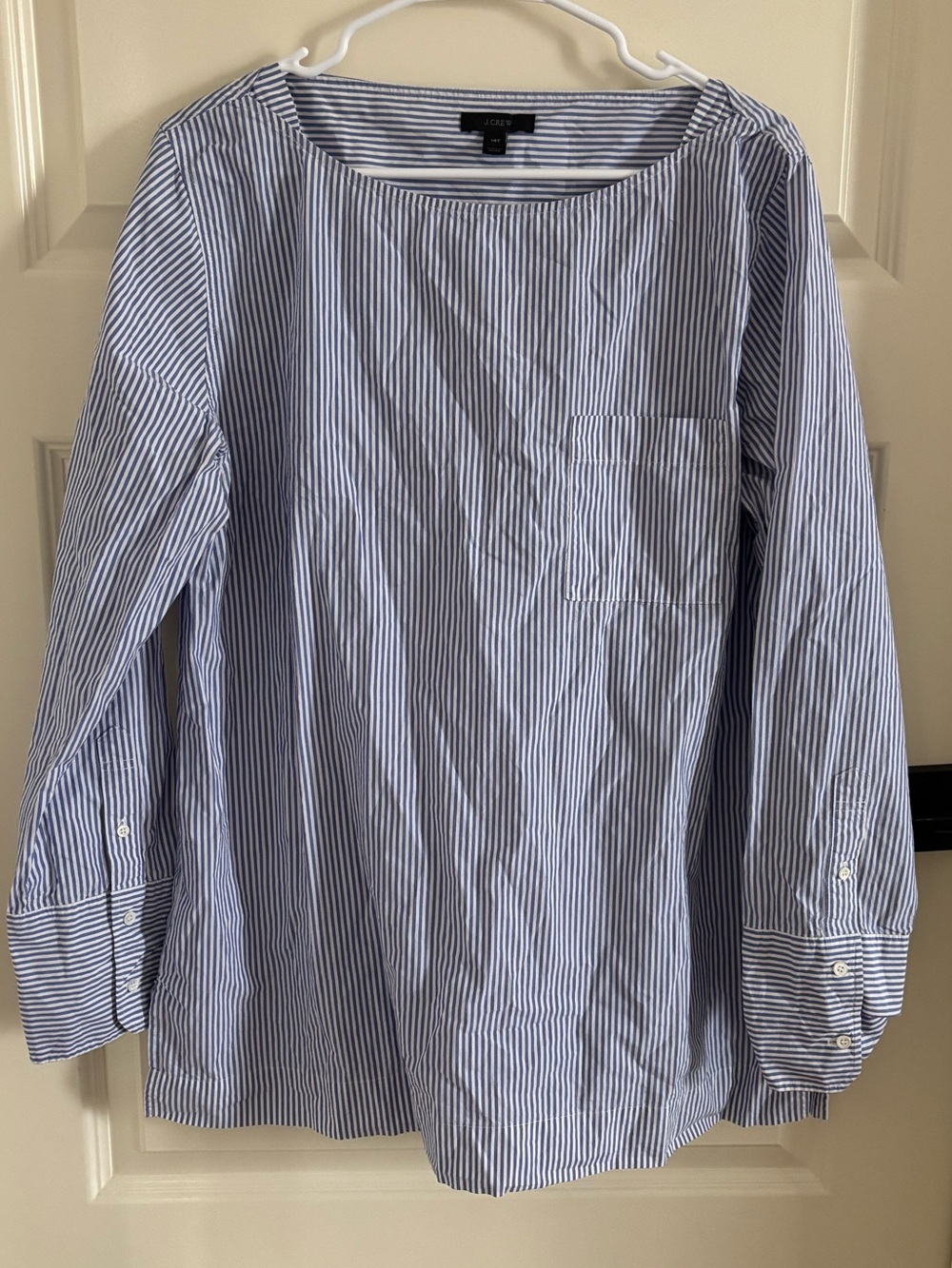 J. Crew Blue and White Striped Cotton Button-Cuff Shirt